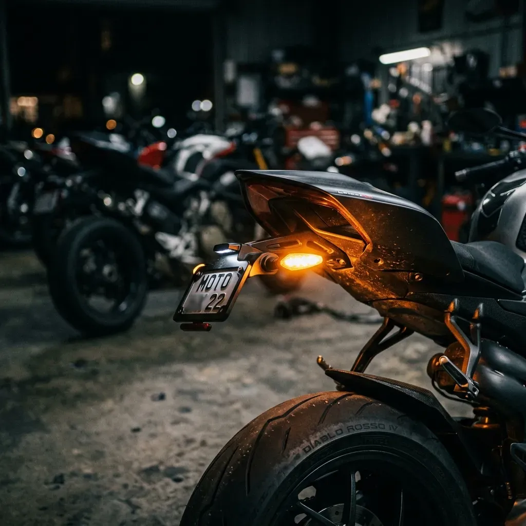 Illuminated motorcycle tail tidy installation by LS Customs