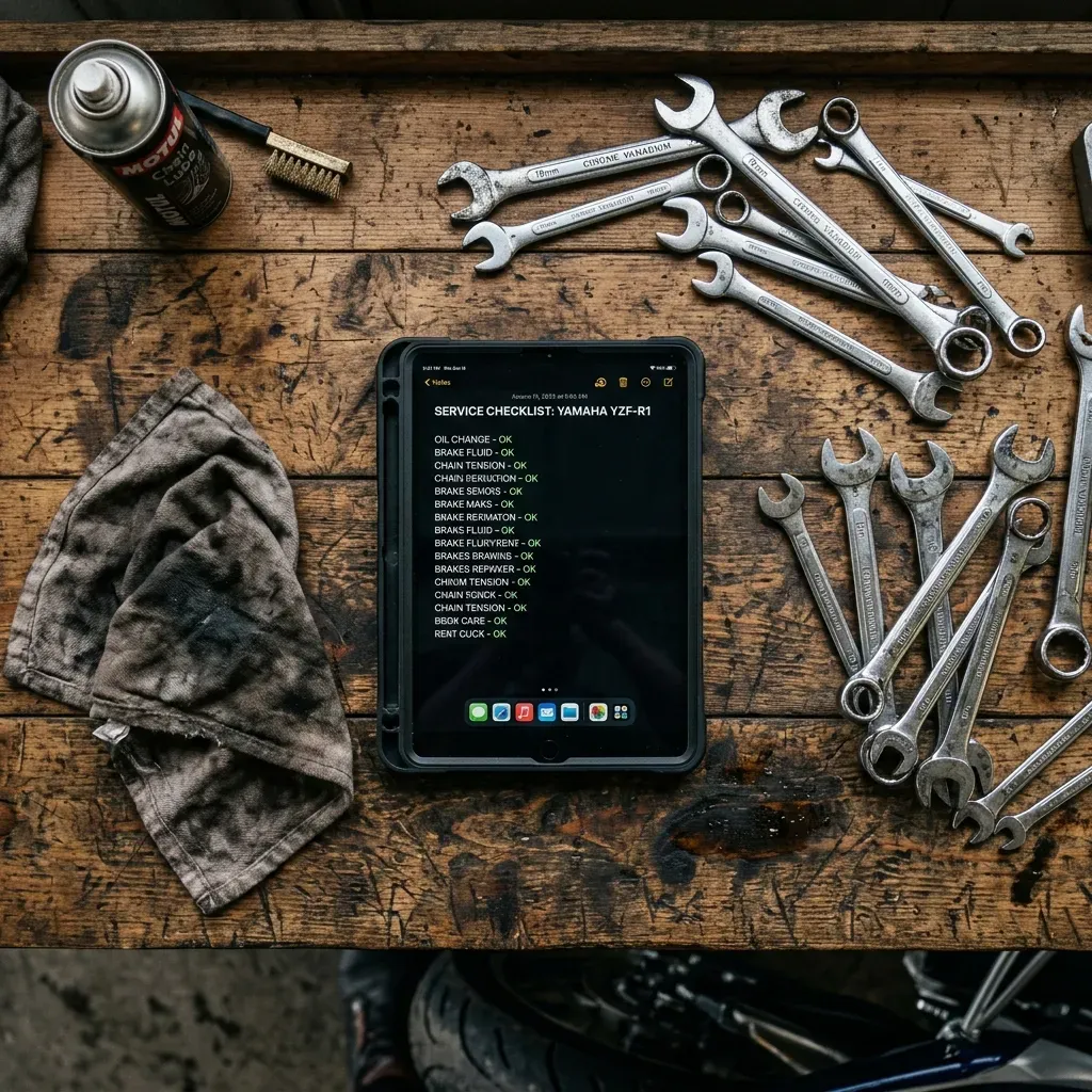 Motorcycle service and modification scope being reviewed on a checklist